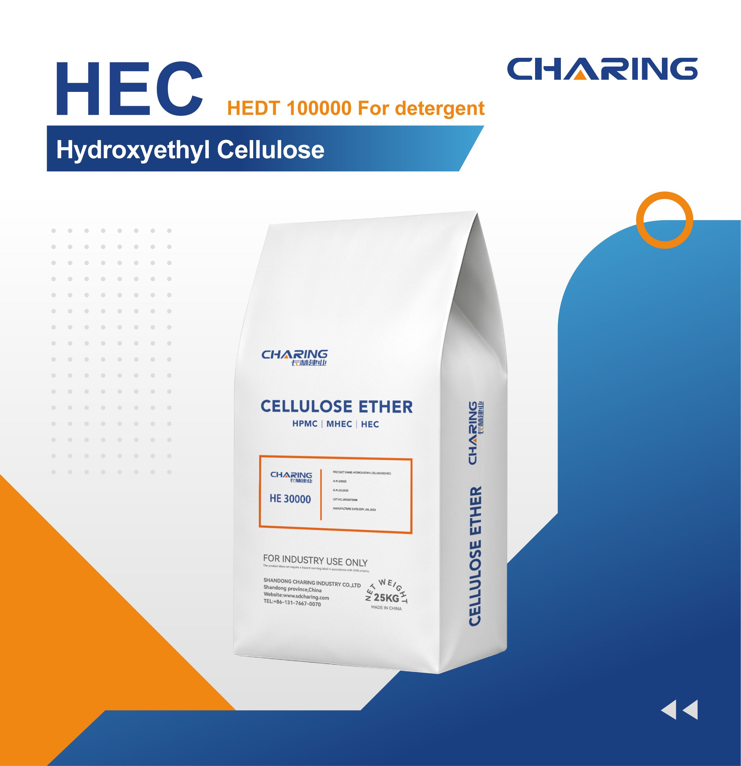 HEC- Hydroxyethyl Cellulose Charing HEDT 100000 For detergent